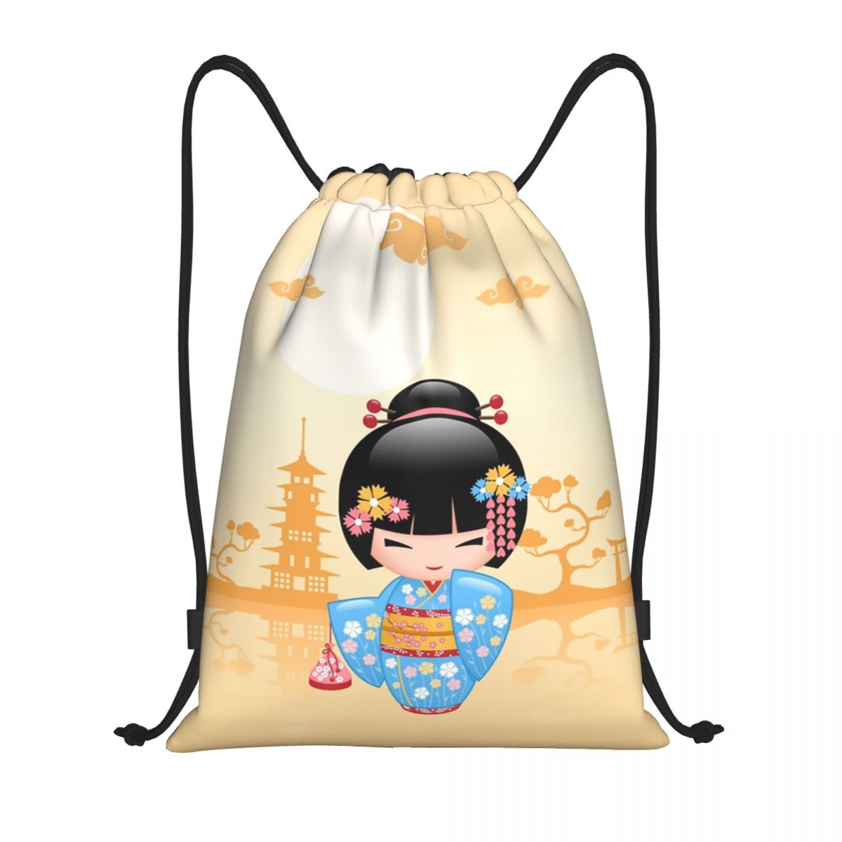 Women Bags Vector - Japanischer Maiko Kokeshi Puppen-Rucksack mit Kordelzug,